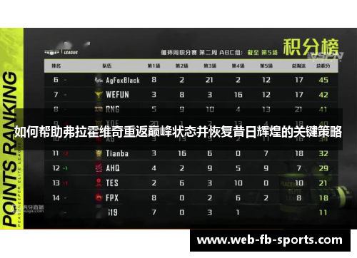 如何帮助弗拉霍维奇重返巅峰状态并恢复昔日辉煌的关键策略